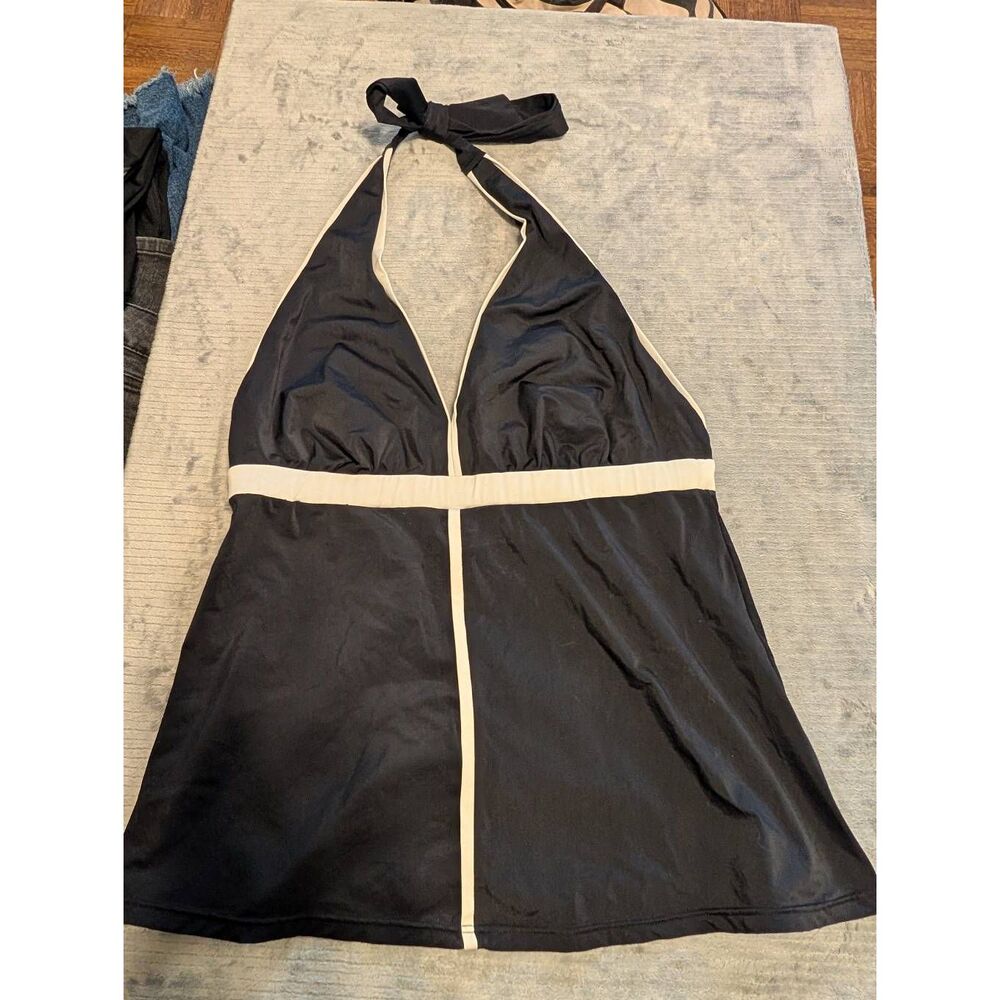 SPANX Tankini Swimsuit Womens Size 16 Black White Halter Top Swimwear